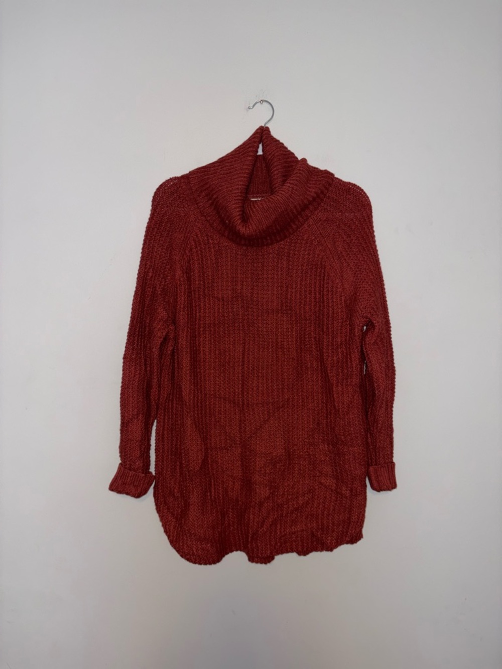 A New Day ~ Rust Knit Cowlneck Sweater